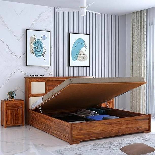 Ganpati Arts Sheesham Wood Maharaja Bed for Bedroom/Wooden Cot/Palaung With Hydraulic Storage Solid Wood King Hydraulic Bed