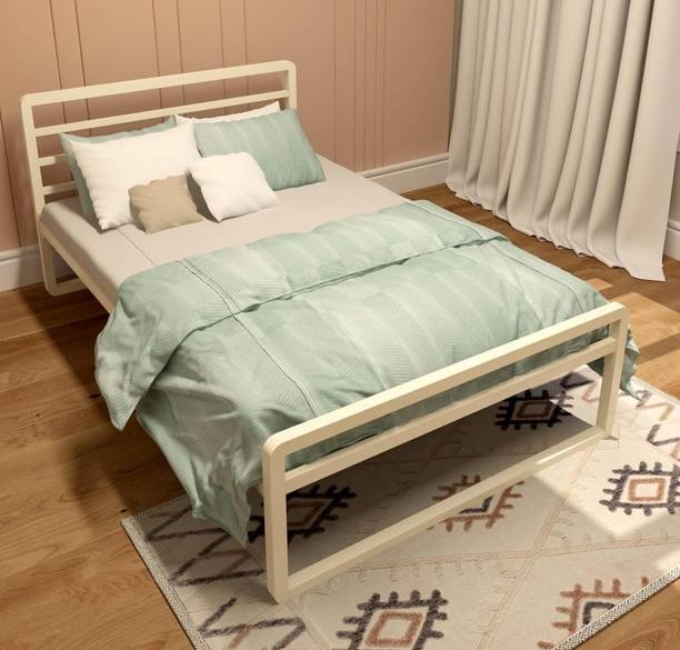 ADORN MART Metal Platform Double Size Bed Frame with Headboard and Footboard, Heavy Duty Metal Single Bed