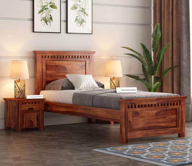 MoonWooden Single Size Bed Without Storage for Bedroom Solid Wood Single Bed