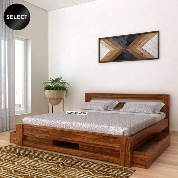 Ganpati Arts Sheesham Wood Foaster Bed/Cot for Bedroom/Hotel/LivingRoom with 2 Drawer Storage Solid Wood King Drawer Bed