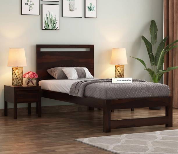 MoonWooden Single Size Bed Without Storage for Bedroom Solid Wood Single Bed