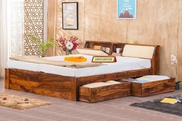 GARGHANDICRAFTS Sheesham Wood Bed/Palang For Bedroom/Home/Hotel Solid Wood Queen Drawer Bed