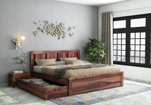 AMBICA WOODMART bed king size sheesham wood king size wooden cot for bedroom cot bed living room Solid Wood King Drawer Bed