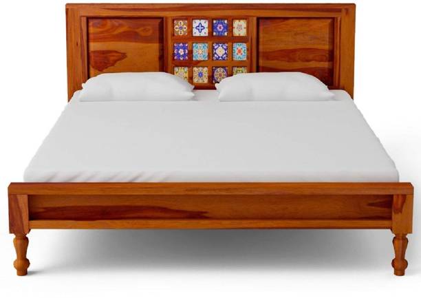 THERJART Solid Wood Bed | Wooden Bed | Wood Double Bed Solid Wood Double Bed, 198.12 cm x 182.88 cm (6.5 ft x 6.0 ft)