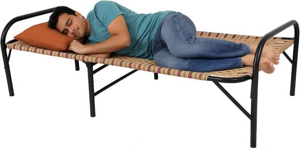 सकलैनी Foldable Metal Single Bed with Nylon Webbing | Heavy Duty Portable Charpai बेड