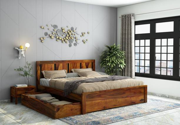 AMBICA WOODMART bed king size sheesham wood king size wooden cot for bedroom cot bed living room Solid Wood King Drawer Bed