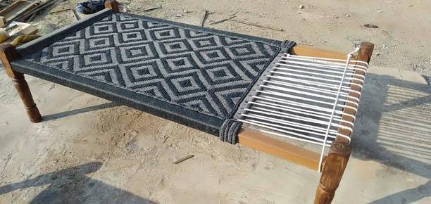 YahiTohChahiye EIPL KHAAT SILK ROPE UNICOLOR BLACK Solid Wood Double Bed