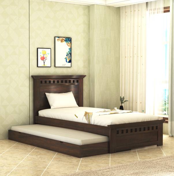 Suncrown Furniture LeafLine Sheesham |Palang|Cot with Storage for Bedroom|Hotel|Living Room Solid Wood Single Drawer Bed, 198 cm x 106 cm (6.5 ft x 3.48 ft)