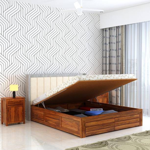 Ganpati Arts Sheesham Wood Hynes Bed/Cot/Wooden Palaung With Storage For Bedroom/Home/Hotel Solid Wood King Hydraulic Bed, 205 cm x 198 cm (6.73 ft x 6.5 ft)