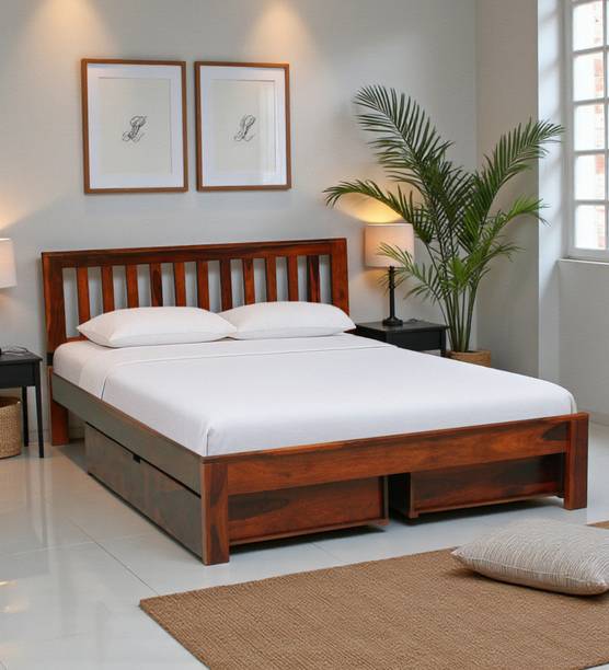 Shekhawati Home Druma Double Bed with Drawer Storage For Bedroom | Home | Solid Wood King Drawer Bed, 211 cm x 189 cm (6.92 ft x 6.2 ft)