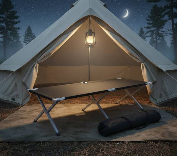 Prime Avtar Portable Folding Stainless Steel Military Camping Bed with Storage Carry Bag Metal Single Bed, 35 cm x 60 cm (1.15 ft x 1.97 ft)