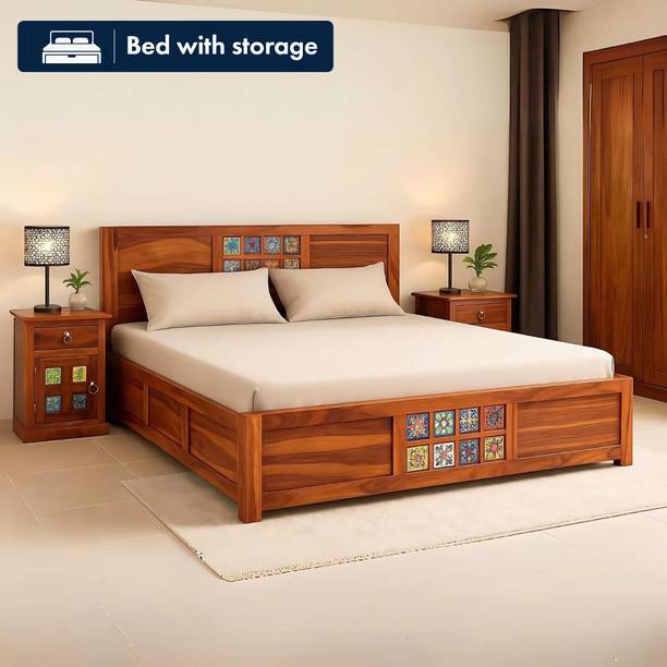 Flipkart Perfect Homes Sheesham Wood King Bed With Box Storage/Wooden Palung/Wooden Cot Solid Wood King Box Bed, 205.54 cm x 187.96 cm (6.74 ft x 6.17 ft)
