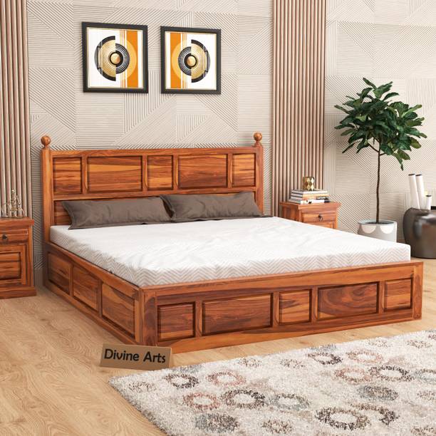 Divine Arts Sheesham Wood King Size Double Bed with Storage Box for Living Room Solid Wood King Box Bed