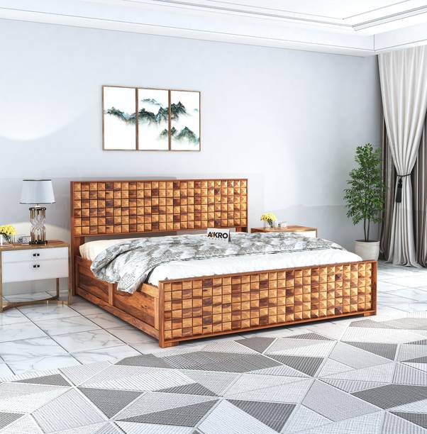 AakroCrafts Sheesham Wood Queen Size Bed with Box Storage, Solid Wood Cot Palang For Bedroom Solid Wood Queen Box Bed, 165.1 cm x 210.82 cm (5.42 ft x 6.92 ft)