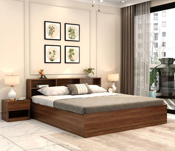 Floresta Wud Engineered Wood King Size Bed With Box Storage (Without Bedside Table) Engineered Wood King Box Bed, 215.9 cm x 187.9 cm (7.08 ft x 6.16 ft)