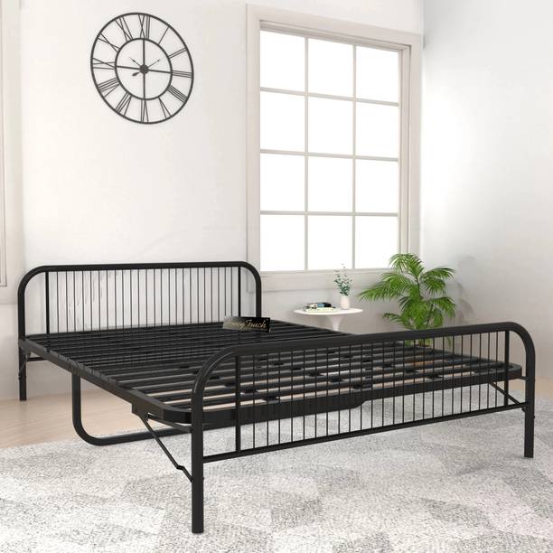HoneyTouch ® Nesto Folding Metal Bed | Double Size (Matte Black) (Double) Metal Double Bed, 200 cm x 122 cm (6.56 ft x 4.0 ft)