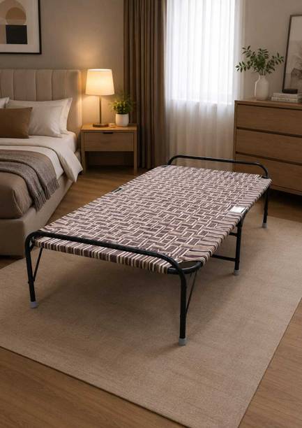 StarCollection Premium Folding Steel Pipe Charpai Bed | Heavy Duty Woven Nylon Webbing Cot Metal Single Bed, 180 cm x 90 cm (5.91 ft x 2.95 ft)