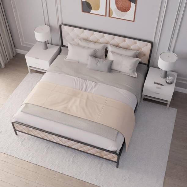 ELMSPIRE Marcus UpholsterLuxury Velvet Chesterfield Headboard Metal King Bed
