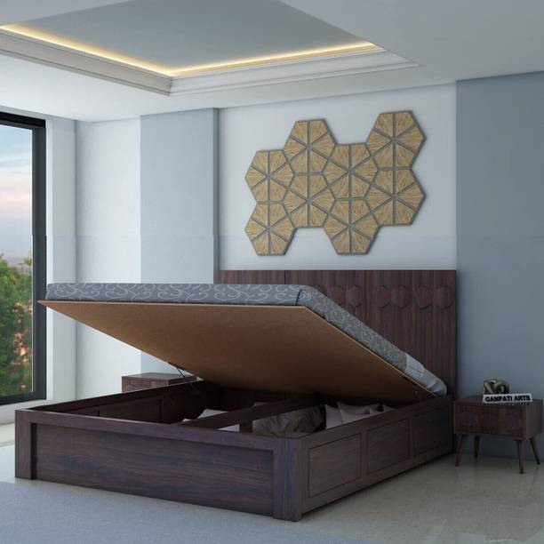 Ganpati Arts Sheesham Wood Hexa King Size Bed with Hydraulic Storage for Bedroom Solid Wood King Hydraulic Bed