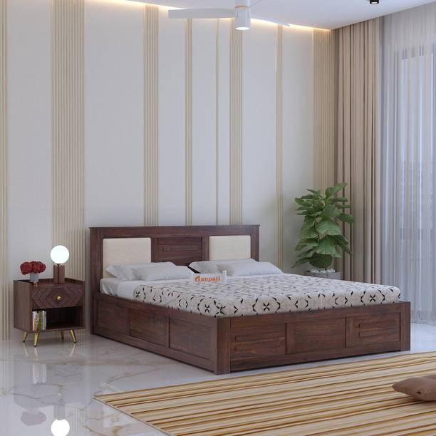 Ganpati Arts Sheesham Wood Swiss Queen Bed/ Solid Wood Bed/Wooden Cot With Box Storage Solid Wood Queen Box Bed, 205 cm x 160 cm (6.73 ft x 5.25 ft)