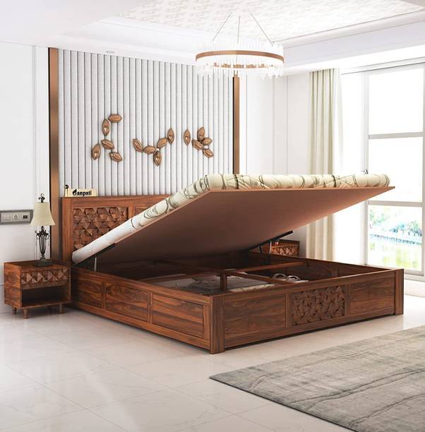 Ganpati Arts Sheesham Wood Raj Bed/Wooden Cot/Palaung With Hydraulic Storage Bed For Bedroom Solid Wood King Hydraulic Bed