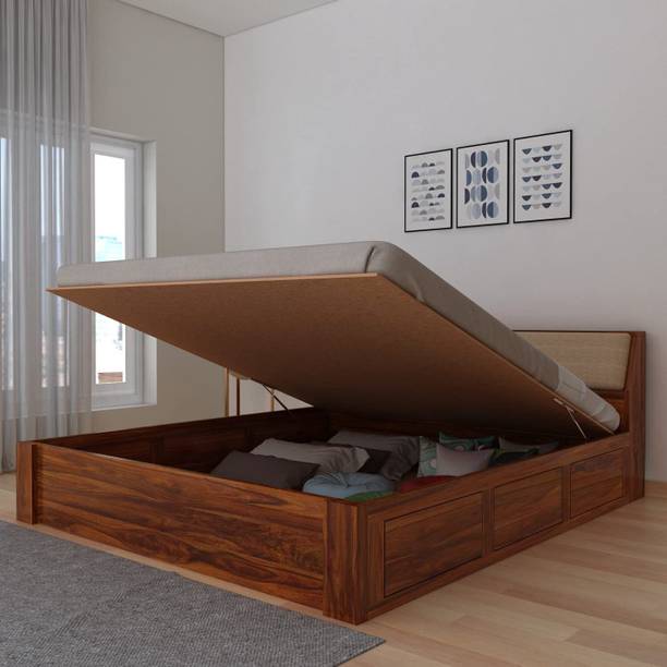 Ganpati Arts Sheesham Wood Mayor Bed/Wooden Cot/Palaung With Hydraulic Storage For Home Solid Wood Queen Hydraulic Bed, 223.52 cm x 157.48 cm (7.33 ft x 5.17 ft)