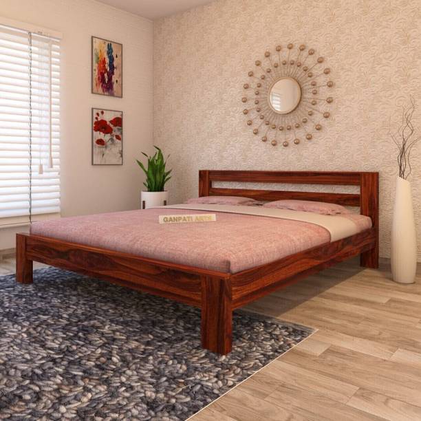 Ganpati Arts Sheesham Wood Queen Size Bed for Bedroom/Home/Hotel/LivingRoom (Without Storage) Solid Wood Queen Bed