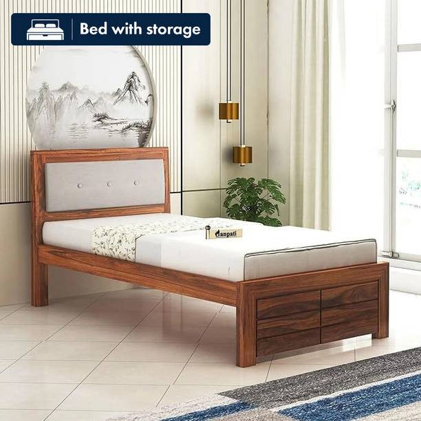 Ganpati Arts Sheesham Wood EURO Bed/Wooden Single Cot For Home/Without Storage Single Bed Solid Wood Single Bed, 210.82 cm x 106.68 cm (6.92 ft x 3.5 ft)