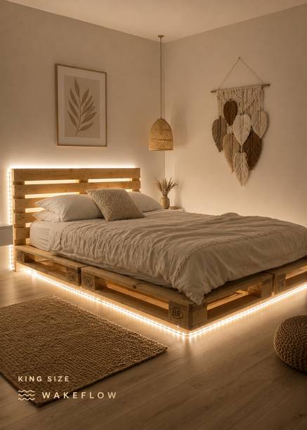 Wakeflow Elegant pallet platform 4x3 designed luxury, comfort,natural aesthetic bedroom Engineered Wood King Bed, 122 cm x 92 cm (4.0 ft x 3.02 ft)
