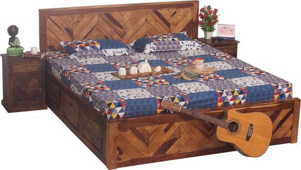 Sheesham Craft Vesto With Storage Bed,Double Bedside,Unique & Strong Headboard Design Solid Wood King Box Bed