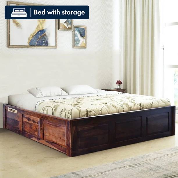 Meera Handicraft Sheesham Solid Wood King Size Bed with Storage for Bedroom Living Room Home Wooden Furniture for Hotel Guest House (Finish :- Natural Brown) Solid Wood King Box Bed, 205.74 cm x 187.96 cm (6.75 ft x 6.17 ft)