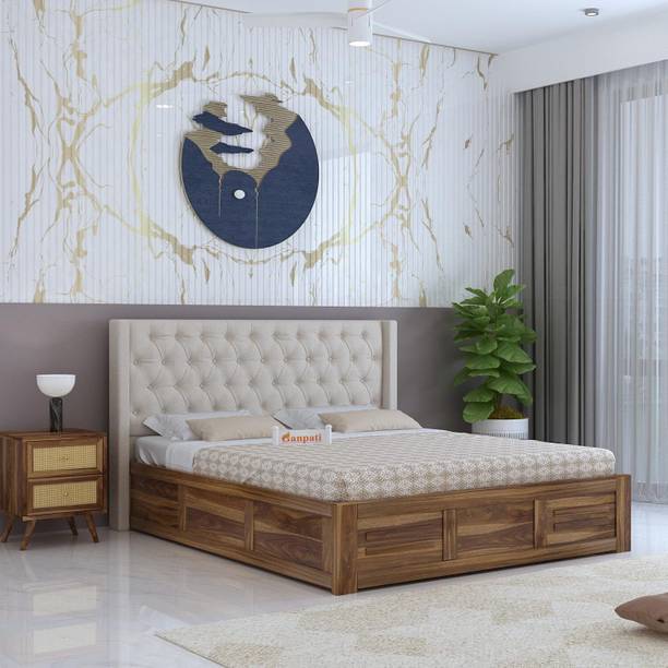 Ganpati Arts Wooden Swiss Upholstered King Bed/Upholstered Solid Wood Bed With Box Storage Solid Wood King Box Bed, 210 cm x 198 cm (6.89 ft x 6.5 ft)