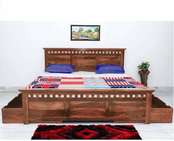 APRODZ Merritt Bed with Side Storage Solid Wood King Drawer Bed