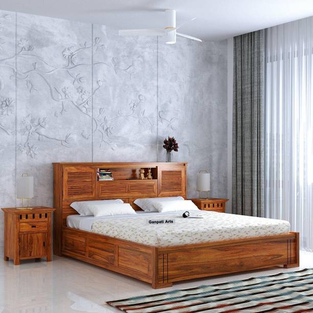 Ganpati Arts Sheesham Wood Maharaja Groove Bed/Wooden Cot/Palaung For Bedroom/Home/Hotel Solid Wood Queen Box Bed