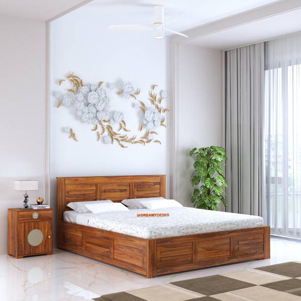 Dreamydesks Sleeza Solid Wood King Box Storage Bed for Bedroom/Wooden Bed/Cot/1Year Warranty Solid Wood King Box Bed