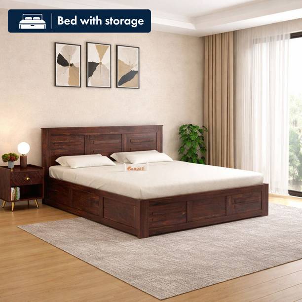 Ganpati Arts Sheesham Wood Swiss Bed/Cot/Wooden Palaung With Storage For Bedroom/Home/Hotel Solid Wood Queen Box Bed, 205 cm x 160 cm (6.73 ft x 5.25 ft)