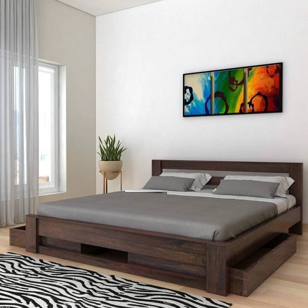 Ganpati Arts Sheesham Wood Bed/Cot for Bedroom/Hotel/Living Room (With 2 Drawer Storage) Solid Wood Queen Bed