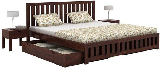 CHANDRA SHEKHAR EXPORTS Sheesham Wood Bed With 2 Bed Side Table Solid Wood King Drawer Bed