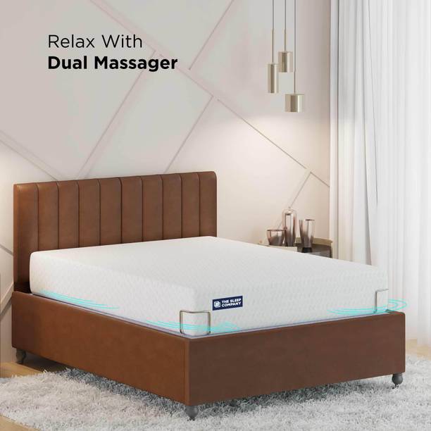 The Sleep Company Elev8 Smart Adjustable Bed Base with Denver Leather Brown Frame Queen size Metal Queen Bed