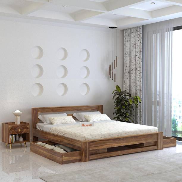 Ganpati Arts Sheesham Wood Foster Bed With 2 Drawer Storage for Bedroom | Diwan Bed For Home Solid Wood Queen Drawer Bed