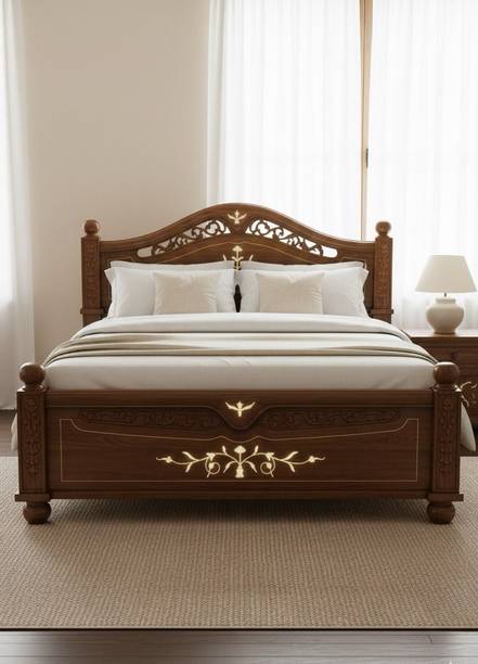 SHAHADAT HANDICRAFT classic Solid Wood Double Bed, 165 cm x 65 cm (5.41 ft x 2.13 ft)