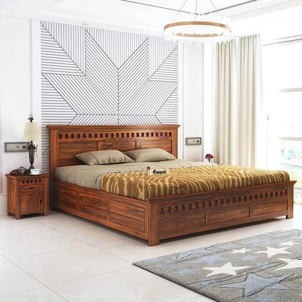 Ganpati Arts Sheesham Wood Bed For Bedroom/Wooden Cot/Palaung/Bed With Box Storage For Home Solid Wood Queen Box Bed, 167.64 cm x 205.74 cm (5.5 ft x 6.75 ft)