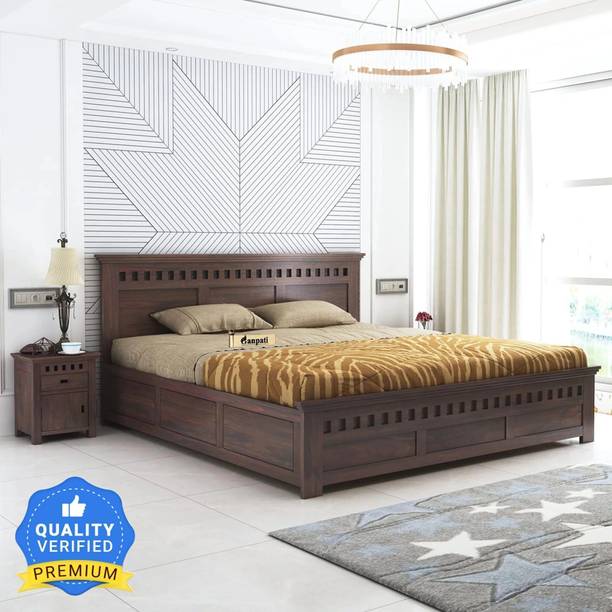 Ganpati Arts Sheesham Wood Bed For Bedroom/Wooden Cot/Palaung/Bed With Box Storage For Home Solid Wood Queen Box Bed, 209 cm x 163 cm (6.86 ft x 5.35 ft)