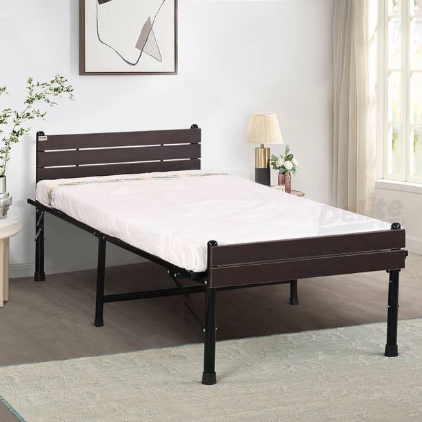 Delite Kom Astra Foldable Metal Sinlge Bed (6.7x3ft) with Engineered Wood Headboard, Strong Metal Single Bed