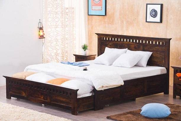 KART HANDICRAFTS Solid Sheesham Wood King Size Bed with Drawer Storage For/Bedroom/Home/Hotel Solid Wood King Drawer Bed