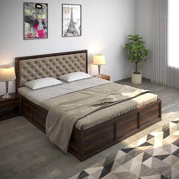 Utkarsh Solid Wood Queen Size Bed With Upholstered Headboard For Bedroom/ Kids Room || Solid Wood Queen Box Bed