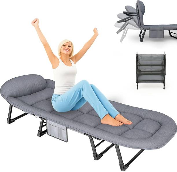 yorten Folding Camping Cot Position Adjustable Backrest &Side Pocket for Home,Office Metal Single Box Bed, 178 cm x 69 cm (5.84 ft x 2.26 ft)