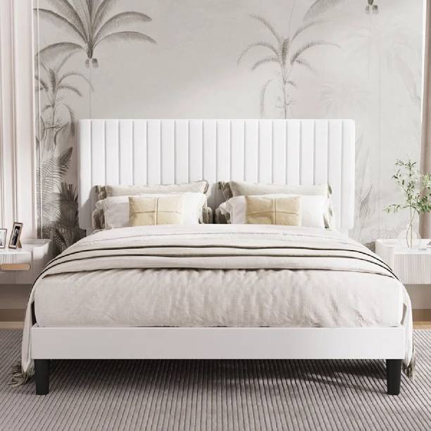 Mooncraft Premium Upholstered Bed | Queen Size Bed with Headboard | Cot for Bedroom Solid Wood Queen Bed, 205.74 cm x 157.48 cm (6.75 ft x 5.17 ft)