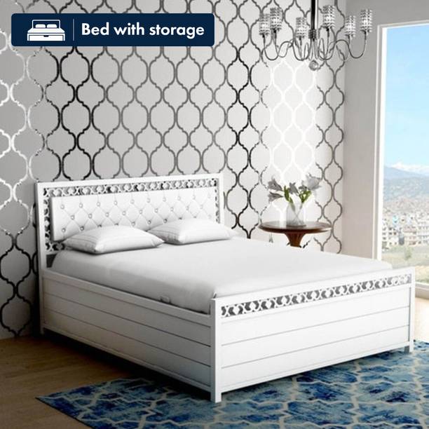 Vibrant Interior Cuba White Metal Double Hydraulic Bed, 190.5 cm x 121.92 cm (6.25 ft x 4.0 ft)