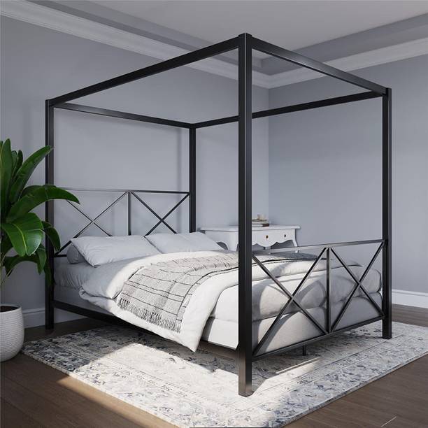 mp enterprises 4 Poster Canopy Bed with Crisscross Headboard and Footboard Metal Queen Bed